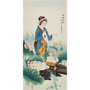 名家孙刚柱人物四大美女工笔四尺西施浣纱手绘装饰书房送礼赠证书