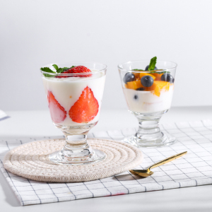 日本ins同款高脚玻璃思慕雪杯 水果杯奶昔杯雪糕杯酸奶杯冰淇淋碗