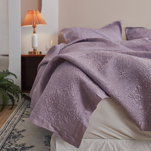 素色兰精天丝绗缝床盖三件套春夏加厚床单床上白色被罩空调被简约