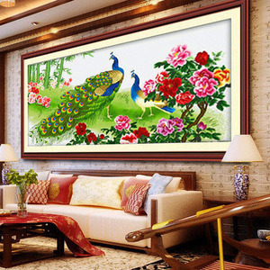 孔雀图案十字绣2024新款大图凤凰戏牡丹适合挂在客厅的寓意好大幅