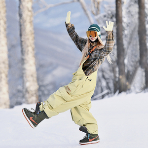 qleo美式复古滑雪背带裤女防水加厚防风单板雪裤小众连体潮牌雪服