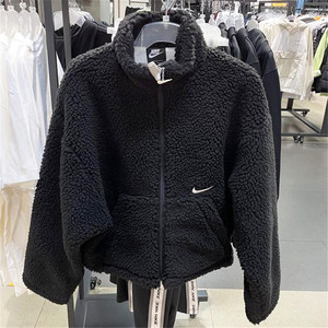 nike耐克秋冬女子大勾运动大勾子羊羔绒毛短款棉服夹克外套dm1764