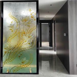 艺术玻璃玄关简约现代肌理雕刻玉兰双面钢化隔断屏风鞋柜卫生间门