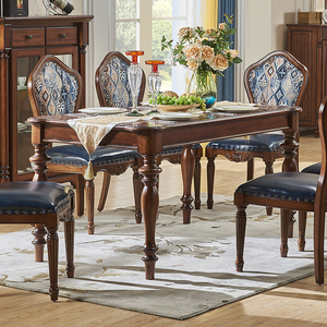 美式乡村全实木餐桌椅组合复古家具吃饭桌子长方形餐桌小户型家用