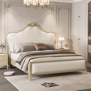 美式风格床轻奢现代简约实木床1.8米主卧家具双人床欧式床真皮床