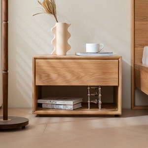 简约日式床头柜白橡木纯实木卧室抽屉储物柜家用床边小柜子可出口