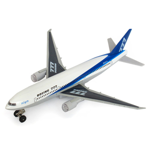 彩珀成真合金仿真蓝白色波音777客机飞机模型回力声光儿童玩具男