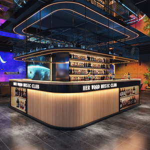 复古收银台餐厅工业风清吧前台接待台铁艺台球厅弧形转角酒吧吧台