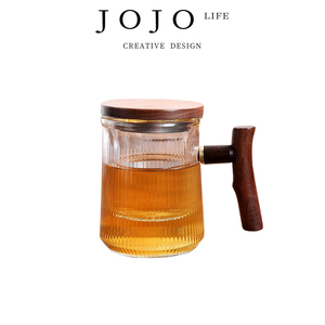 JOJO'S L. PD.Blue.杯具家用办公日式耐高温条纹带盖茶杯 | 蓝才
