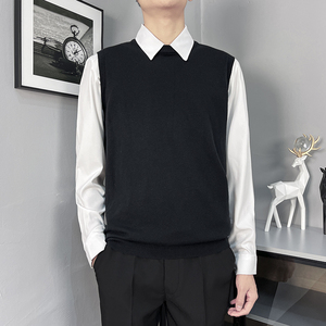 秋冬季两件装衬衫搭配毛衣背心男士新款上衣男生韩版针织衫线衣潮