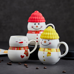 可爱卡通创意雪人杯马克杯子陶瓷情侣咖啡牛奶办公室水杯圣诞礼品