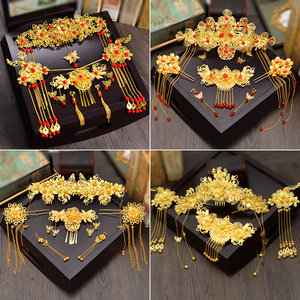 新娘古装头饰秀禾服旗袍配饰中式凤冠步摇套装结婚头饰礼服发饰品