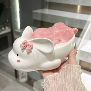 卡通创意陶瓷肥皂盒可爱兔子家用滤水香皂盒置物架卫生间沥水皂碟