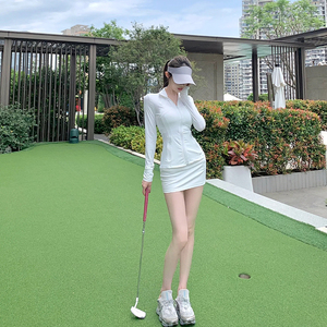高尔夫球服女套装时尚修身速干长袖女上衣GOLF运动短裙子网球羽毛