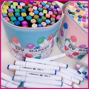 限量版bv80色马克笔巴卫马卡龙色系桶装绘画美术速干双头水彩色笔