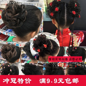 儿童假发发圈假发包丸子头花苞头女童盘发花苞小女孩跳舞演出