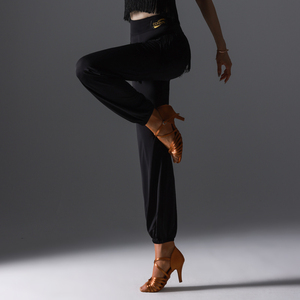 康尼新款拉丁舞流苏舞蹈裤女式成人黑色时尚松紧练功裤子拼接裤裙