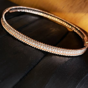 荣业珠宝18k玫瑰金钻石手镯时尚珠边群镶真钻排钻手镯女包邮