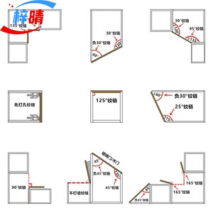 正45度135度铰链液压阻尼转角柜特殊角度铰链钻石形五角柜门合页