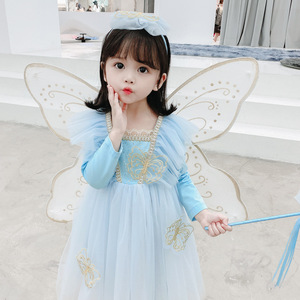 蝴蝶仙子公主裙长袖女童甜美网红洋气裙子宝宝可爱纱裙小仙女秋装
