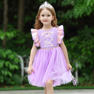 长发公主裙童装夏季小女孩乐佩飞飞袖裙子女宝宝苏菲亚生日礼服