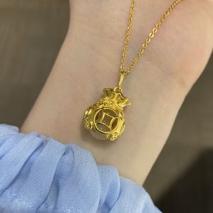 华昌珠宝金镶玉足金镶嵌和田玉一款两戴福袋硬金女款礼物单吊项坠