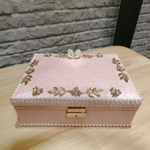 新款欧式宫廷公主风首饰盒双层带锁大容量立体珍珠花朵首饰饰品盒