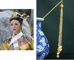 华妃金色高贵流苏步摇发簪 古装旗头发饰拍照摄影道具配饰 甄嬛传