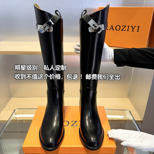 【私人定制】RAOZIY~真皮靴子女长筒靴2024新款高筒长靴骑士靴3cm