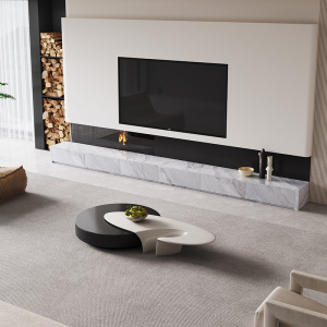 意式岩板电视柜现代简约客厅落地奢石纹理连纹拼接设计路易斯灰