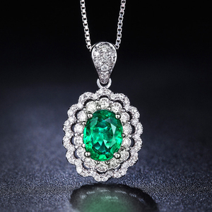 缘彩珠宝1克拉天然祖母绿吊坠18k金镶钻石绿宝石花丝吊坠项链