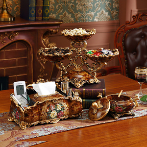 欧式家居软装装饰品摆设美式客厅水果碗纸巾盒烟灰缸茶几套装摆件