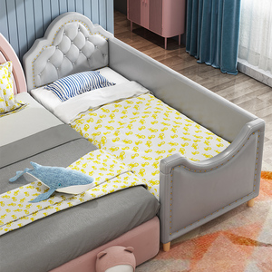 欧式儿童床拼接大床定制婴儿床实木公主床软包加宽床带护栏侧边床