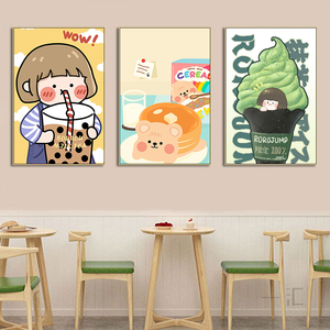 奶茶店挂画甜品店水果店雪糕饮品店装饰画零食店q版可爱卡通壁画