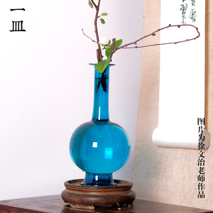 雀蓝色花瓶玻璃净瓶仿宋瓶仿古文人水培花器古典中式插花器皿空间