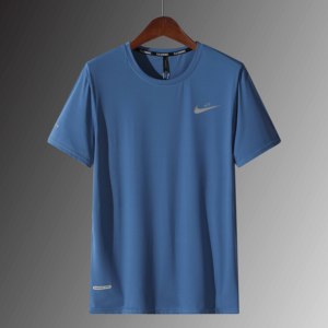 耐克纯色男士夏季短袖t恤男运动高端冰丝上衣薄款宽松休闲天蓝色