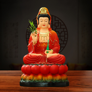 观音菩萨佛像家用供奉滴水观音保平安娑婆三圣新款南海观世音娘娘