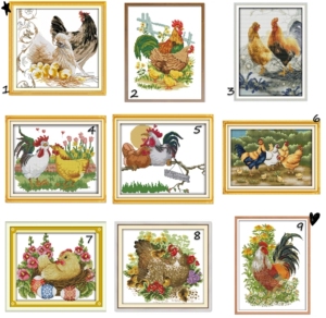 钻石画印花十字绣鸡的一家全家福大公鸡雄鸡眷侣母鸡妈妈小鸡觅食