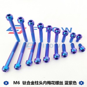 M6 蓝紫色 钛合金螺丝M6X10-95mm 锥形内梅花螺丝 摩托车改装螺丝