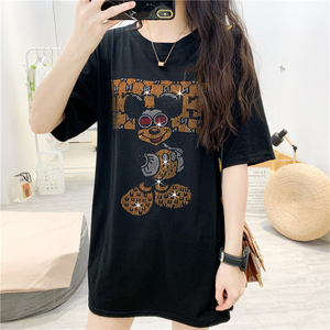 港风洋气酷奇重工烫钻纯棉短袖t恤女夏超a米老鼠大码蹦迪半袖上衣