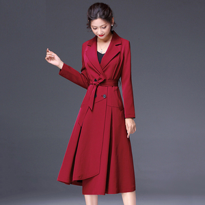 长款女风衣外套垂感2024年红色新衣春秋冬高个子休闲显瘦气质外衣