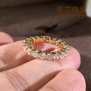 18k金莫桑石排钻戒指钻戒满钻小碎钻排戒白金玫瑰金副戒护戒尾戒