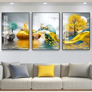 晶瓷镶钻客厅装饰画沙发背景墙三联画卧室画现代简约挂画轻奢壁画