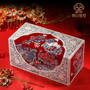 结婚首饰盒公主宫廷复古螺钿漆器实木质珠宝饰品收纳盒结婚礼物