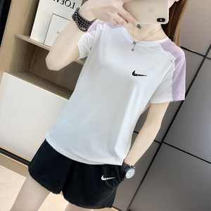 品牌NK冰丝T恤女夏季薄款透气短袖衣运动打底衫跑步健身速干体恤