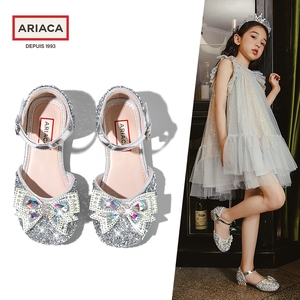 ARIACA女童凉鞋夏季小女孩软底包头中大童高跟儿童鞋子水晶公主鞋