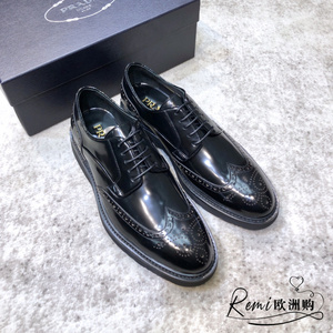 prada/普拉达 新款男士休闲商务正装皮鞋雕花低帮德比鞋系带男鞋