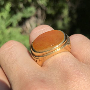 传世和田玉黄沁籽料戒指18k金镶嵌男女款玉戒指圈口19带证书