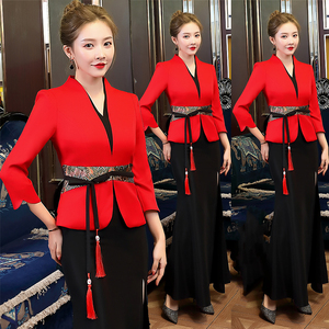 ktv公主制服长款酒店迎宾夜场dj长袖夜总会服务员工作套装秋冬女