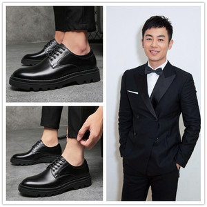 头层牛皮厚底透气商务正装休闲西装皮鞋男真皮朱亚文明星同款鞋子